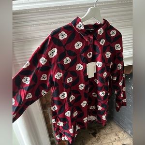 NWT Marimekko x Uniqlo red rose flannel button down